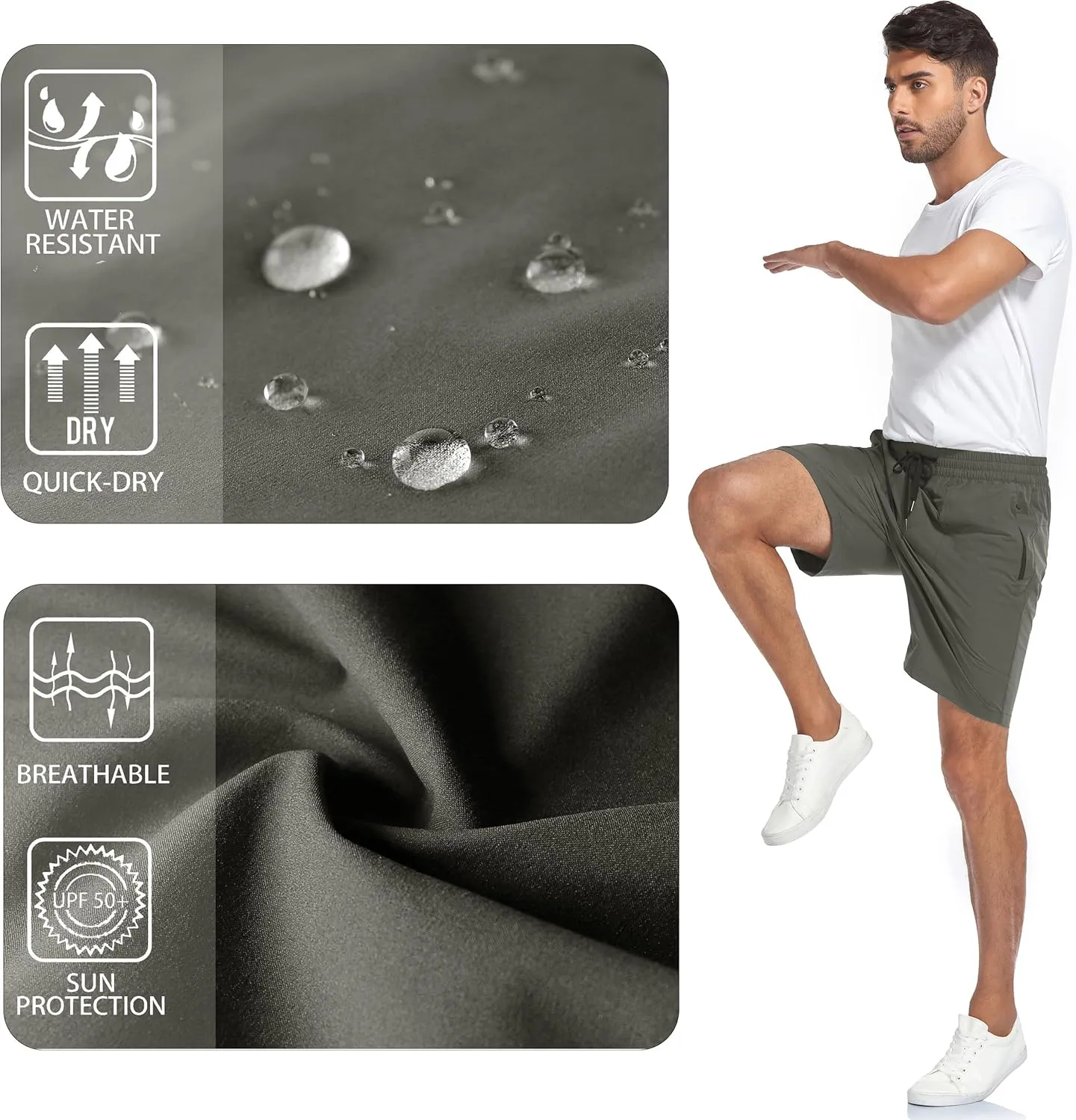 Men's Athletic Running Shorts Quick Dry Workout Shorts 8" Lightweight Sports Gym Shorts with Zipper Pockets