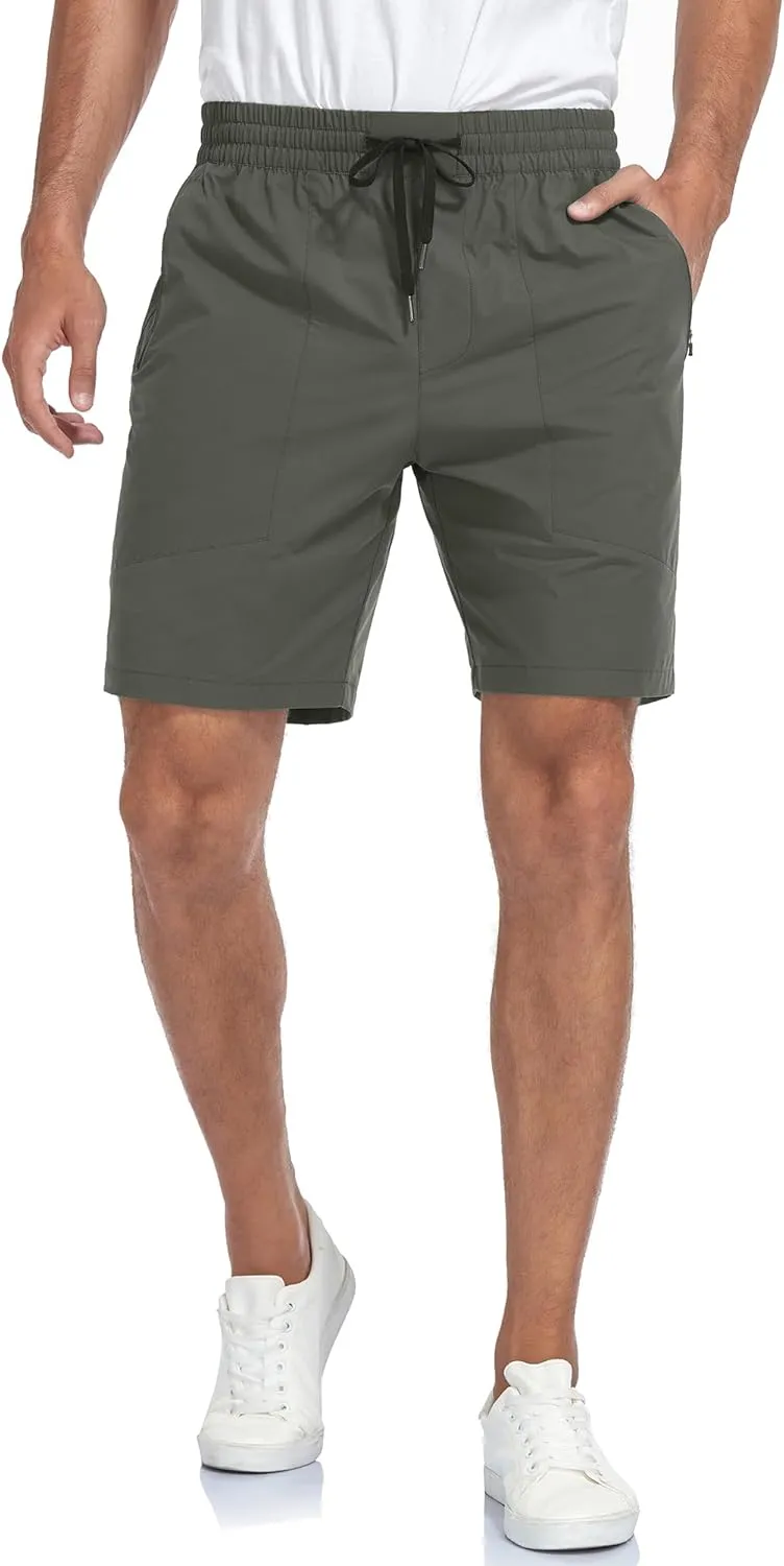 Men's Athletic Running Shorts Quick Dry Workout Shorts 8" Lightweight Sports Gym Shorts with Zipper Pockets