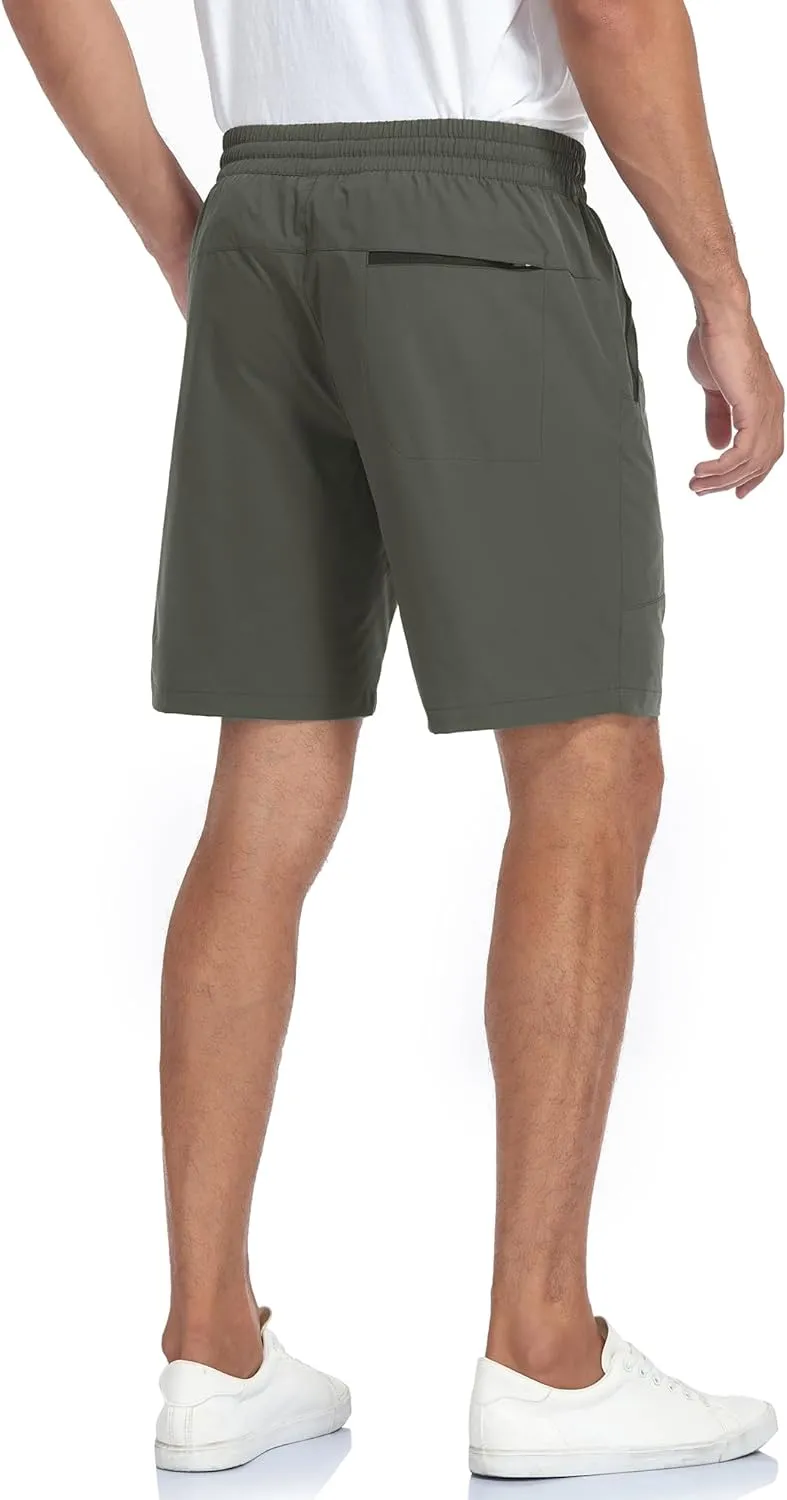 Men's Athletic Running Shorts Quick Dry Workout Shorts 8" Lightweight Sports Gym Shorts with Zipper Pockets