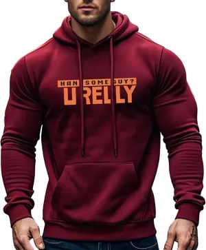 Men's Letter Print Long Sleeve Sweatshirt Athletic Performance Lightweight Hoodie for Men Casual Pullover Tops
