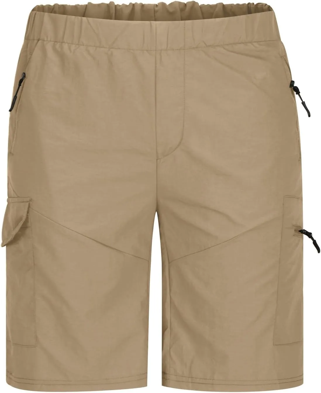 Mens Outdoor Utility Shorts Multi Pocket Lightweight Bermudas Cargo Shorts with Zipper Detail and Elastic Waistband