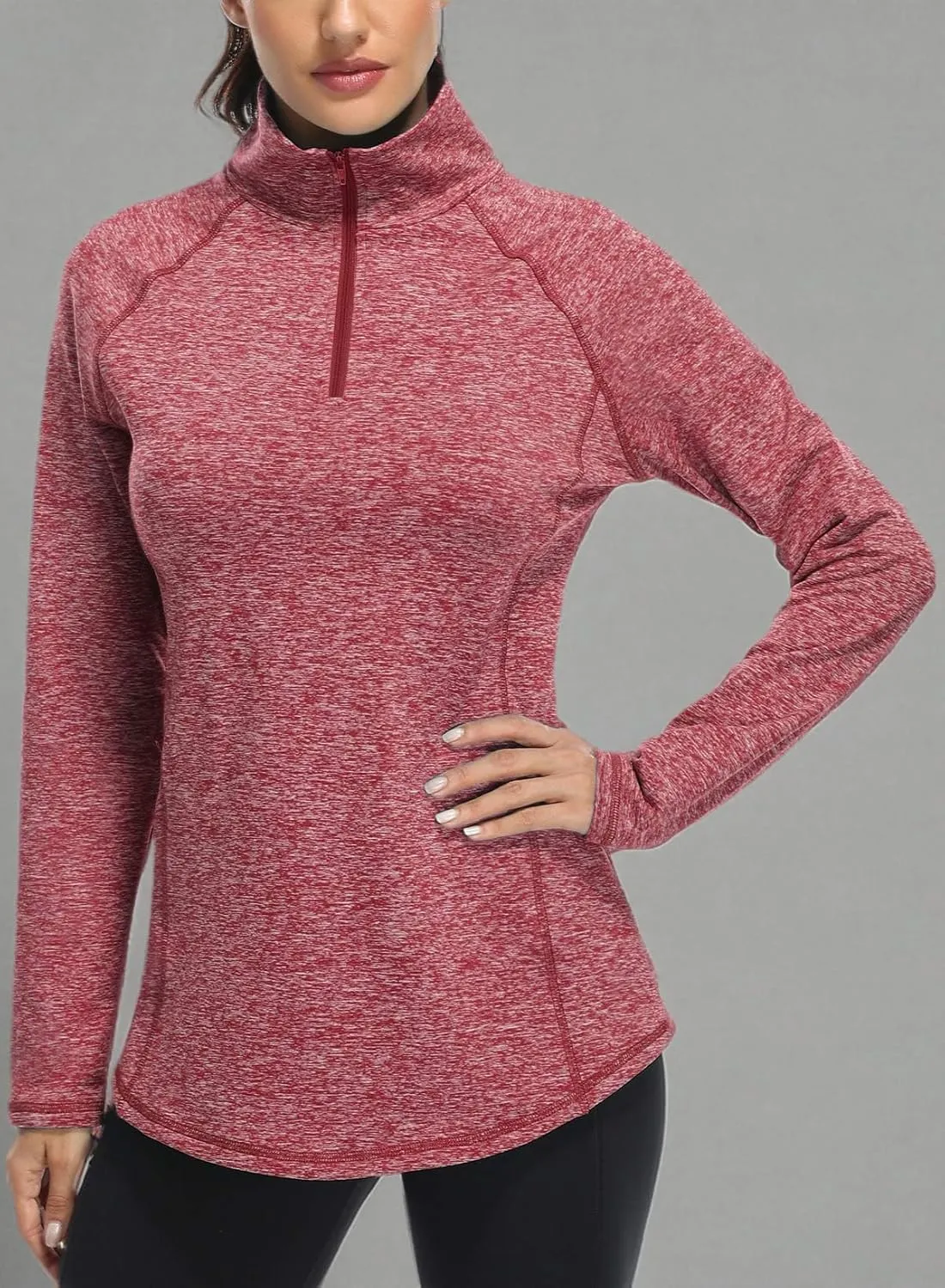 Miusey Womens Quarter Zip Running Pullover Jackets Long Sleeve Workout Tops (PRIME)