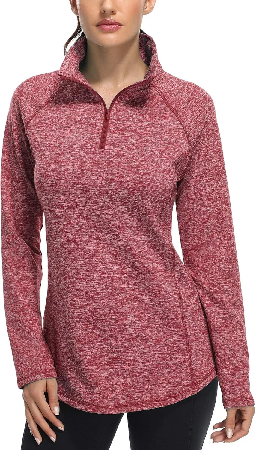 Miusey Womens Quarter Zip Running Pullover Jackets Long Sleeve Workout Tops (PRIME)