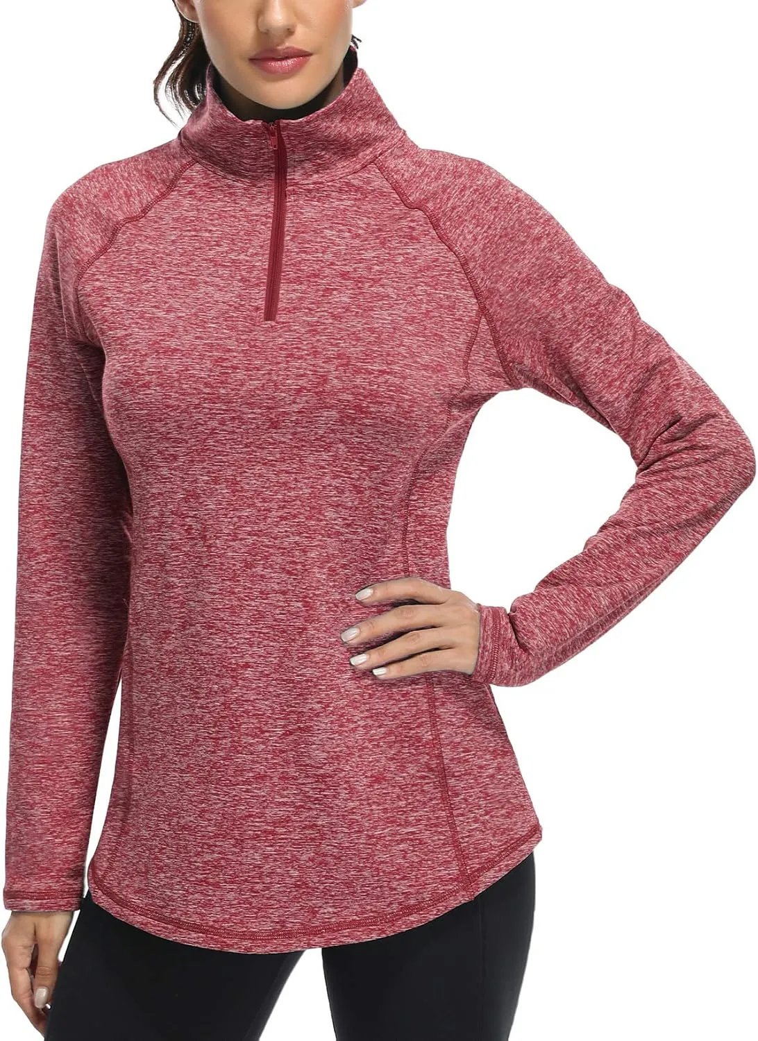 Miusey Womens Quarter Zip Running Pullover Jackets Long Sleeve Workout Tops (PRIME)