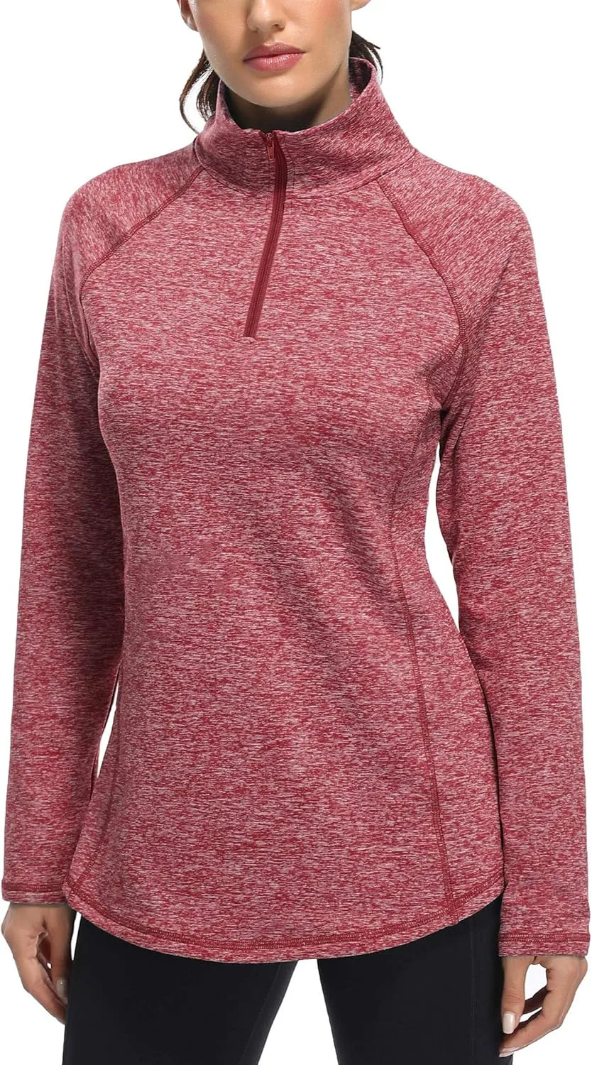 Miusey Womens Quarter Zip Running Pullover Jackets Long Sleeve Workout Tops (PRIME)