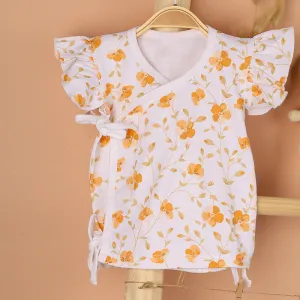 Organic Cotton Kimono Top For Baby Girl | Front Open Bloom | Peach