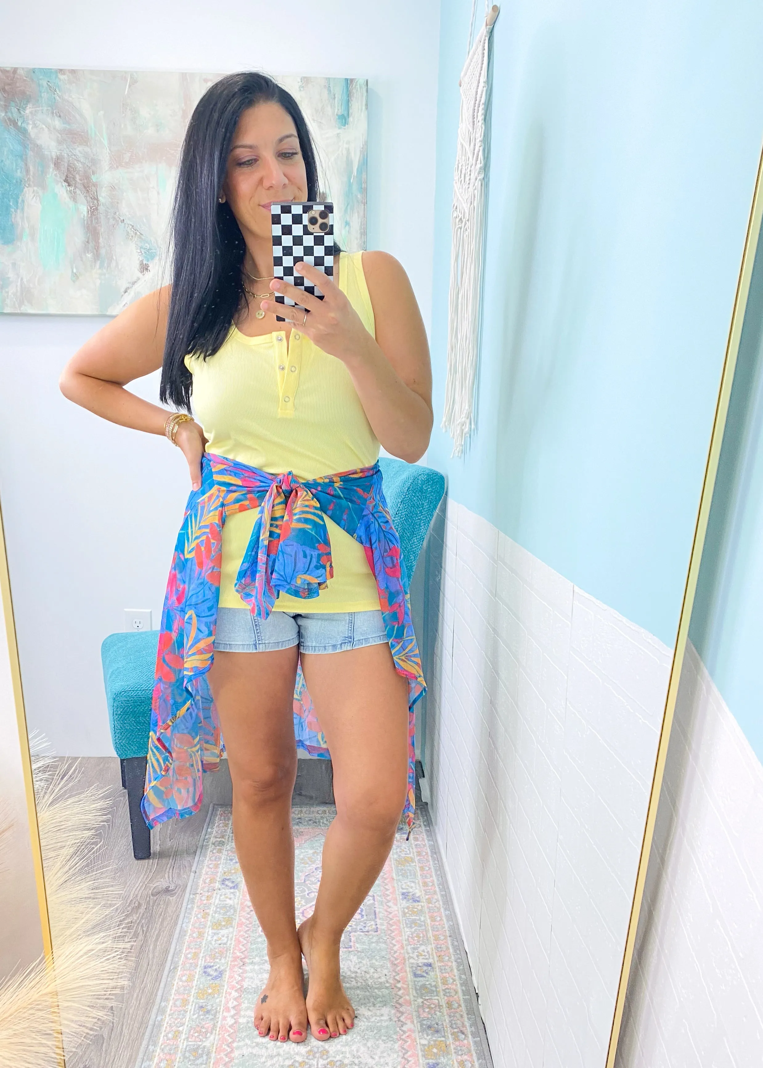 'Paradise Awaits' Turquoise Tropical Print Kimono