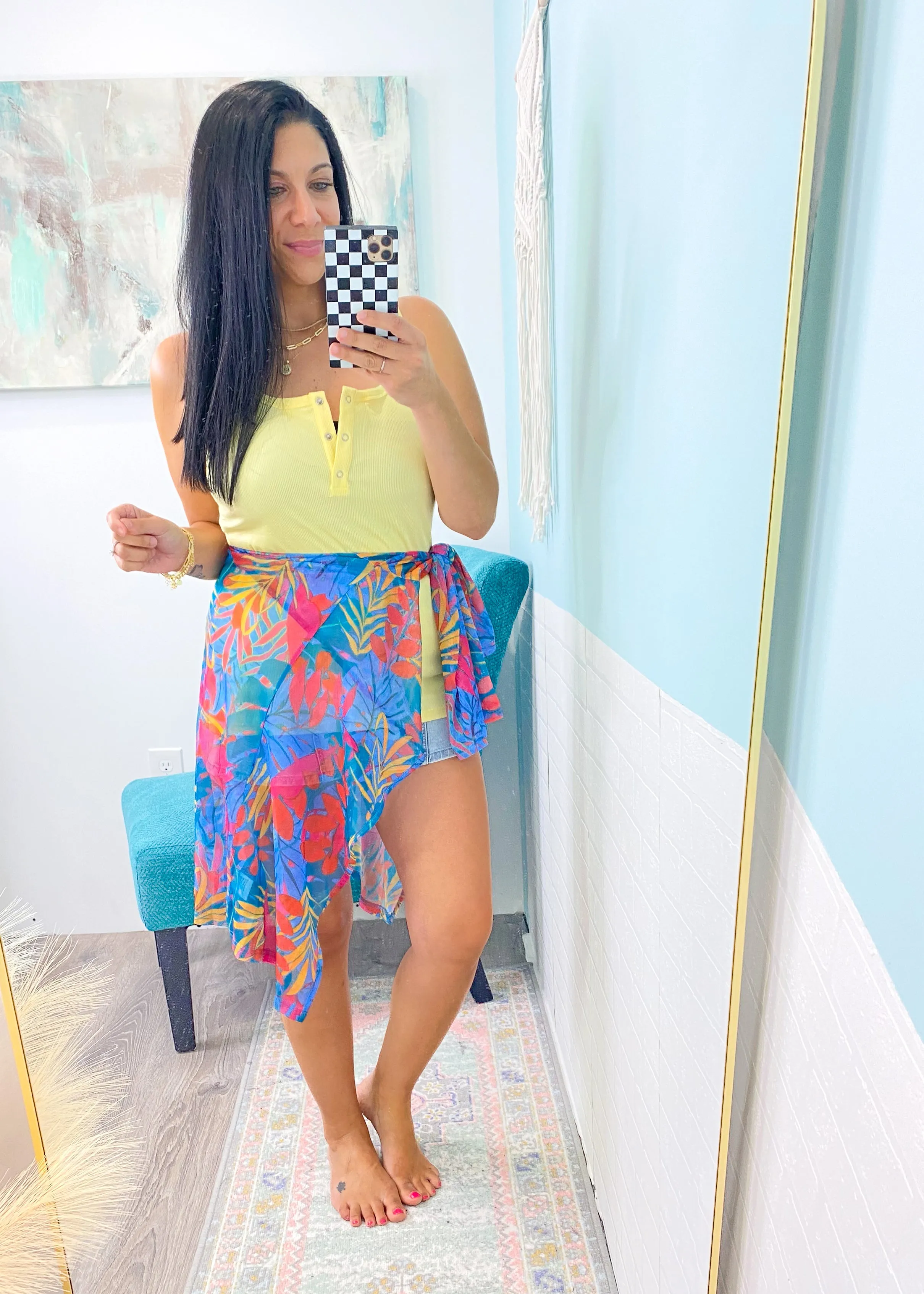 'Paradise Awaits' Turquoise Tropical Print Kimono