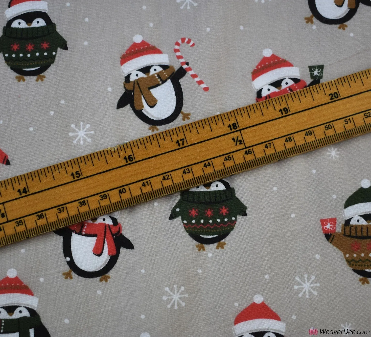 Polycotton Fabric - Christmas Penguin Club - Beige
