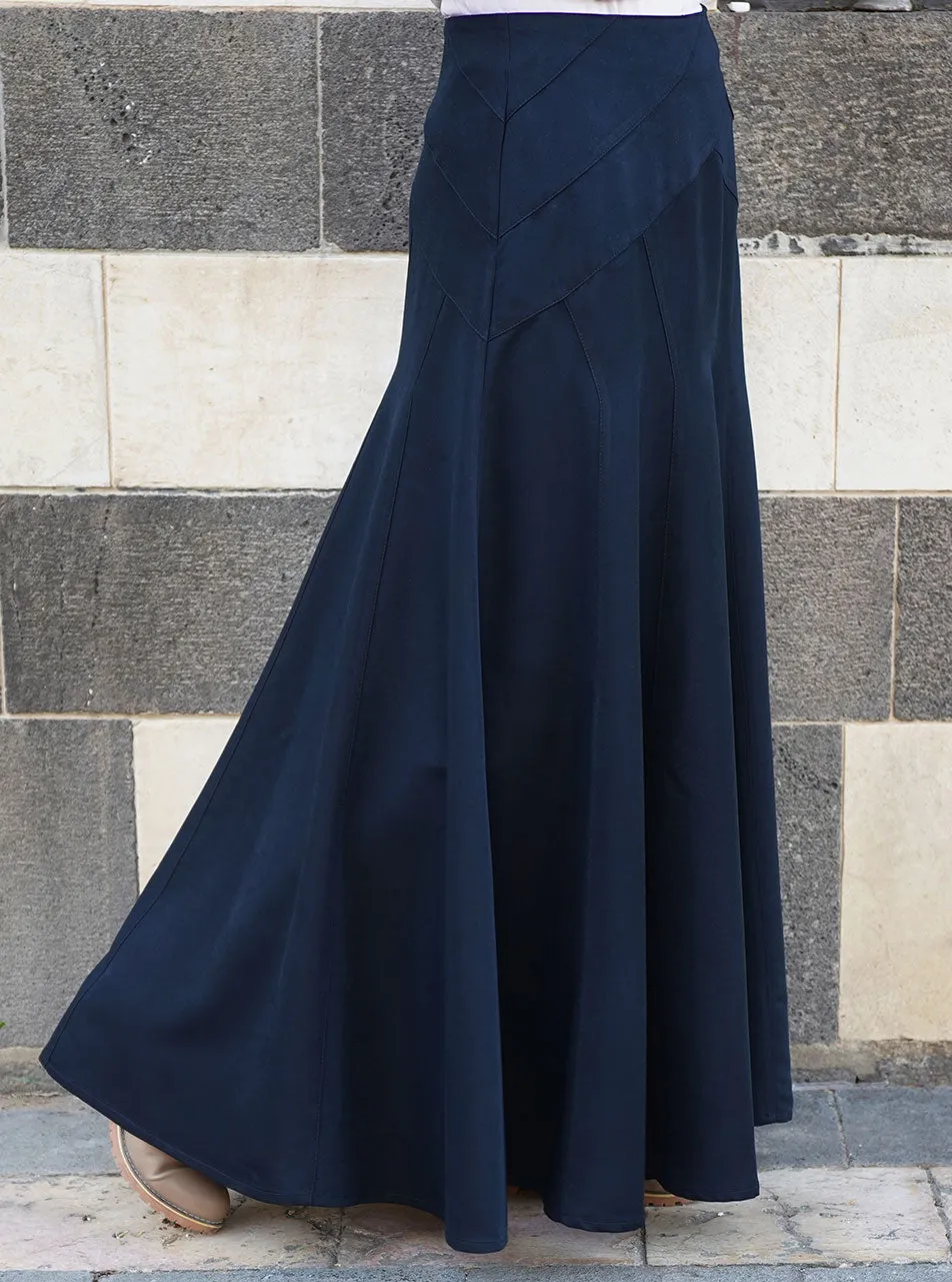 Rayon Geometric Flared Maxi Skirt