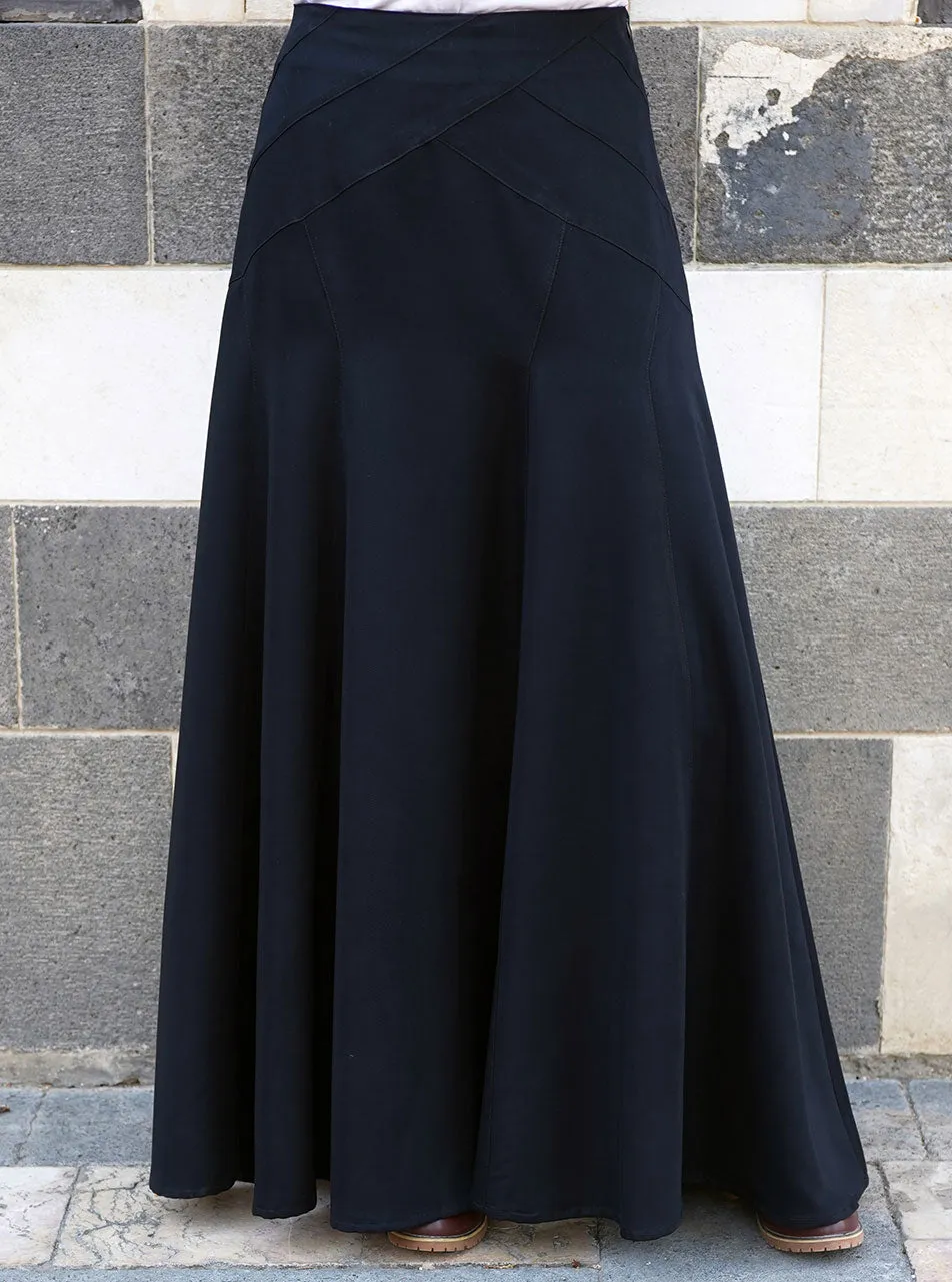Rayon Geometric Flared Maxi Skirt