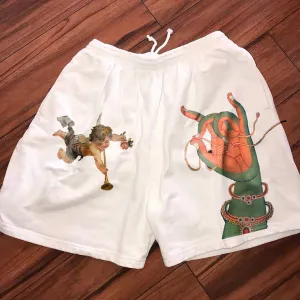 Retro print casual sports shorts
