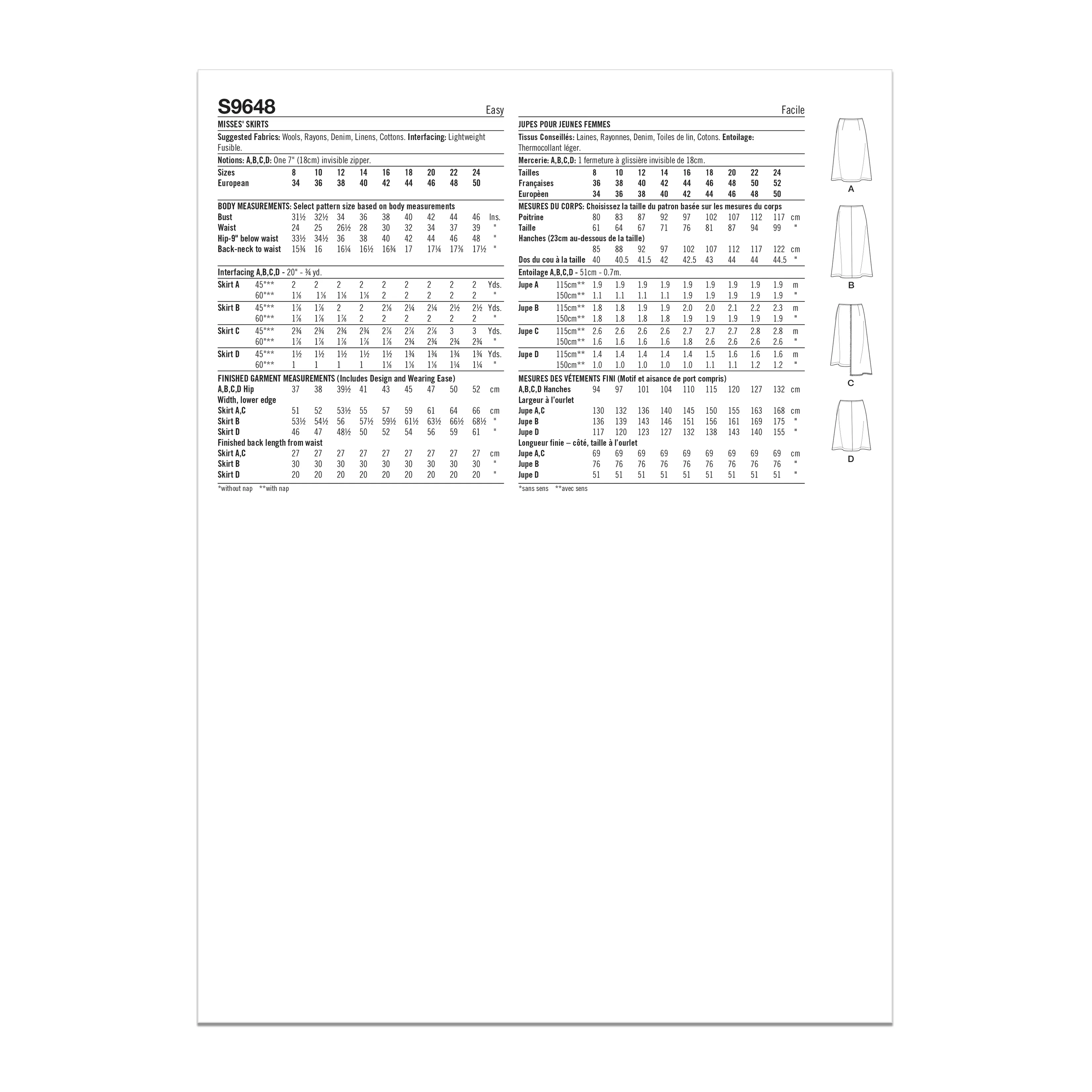Simplicity Pattern S9648 Misses' Skirts