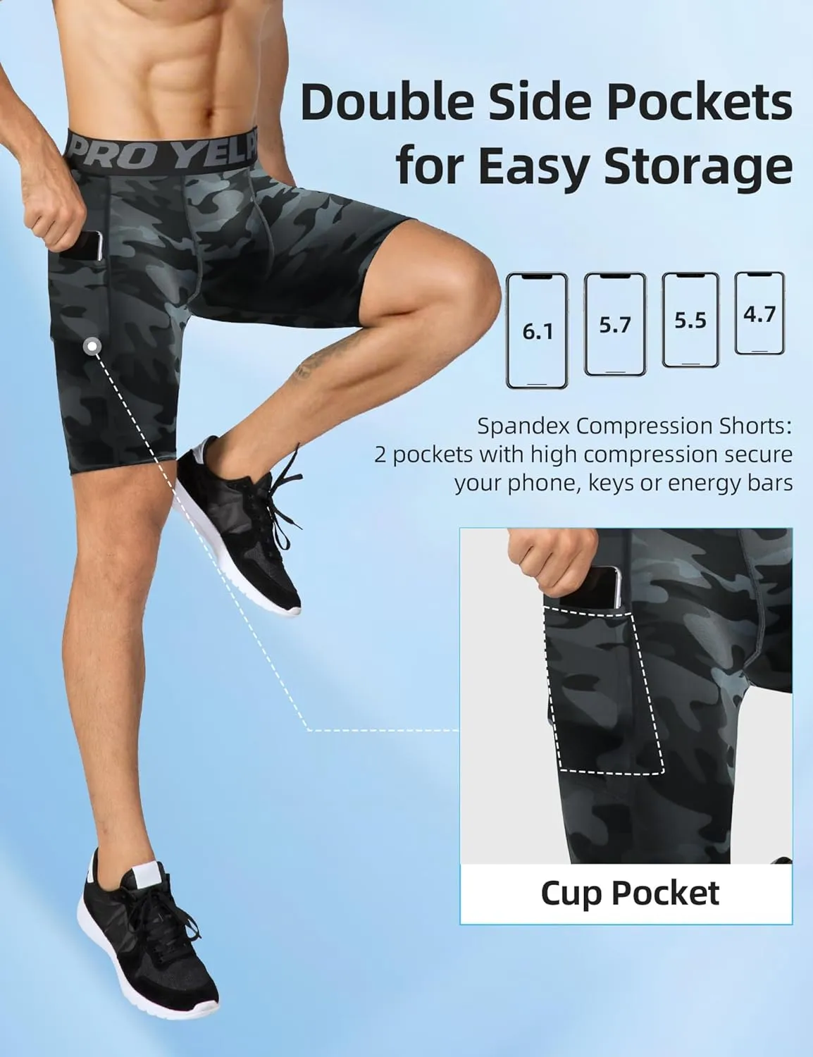 SPVISE Compression Shorts Men Spandex Sports Shorts Workout Running Gym Shorts Cool Dry Athletic Baselayer Underwear Pockets