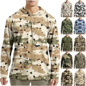 UPF 50  Sun Protection Rash Guard Mens Long Sleeve Camo Fishing Cooling Hoodie Summer Outdoor Swimming Hiking Shirts
