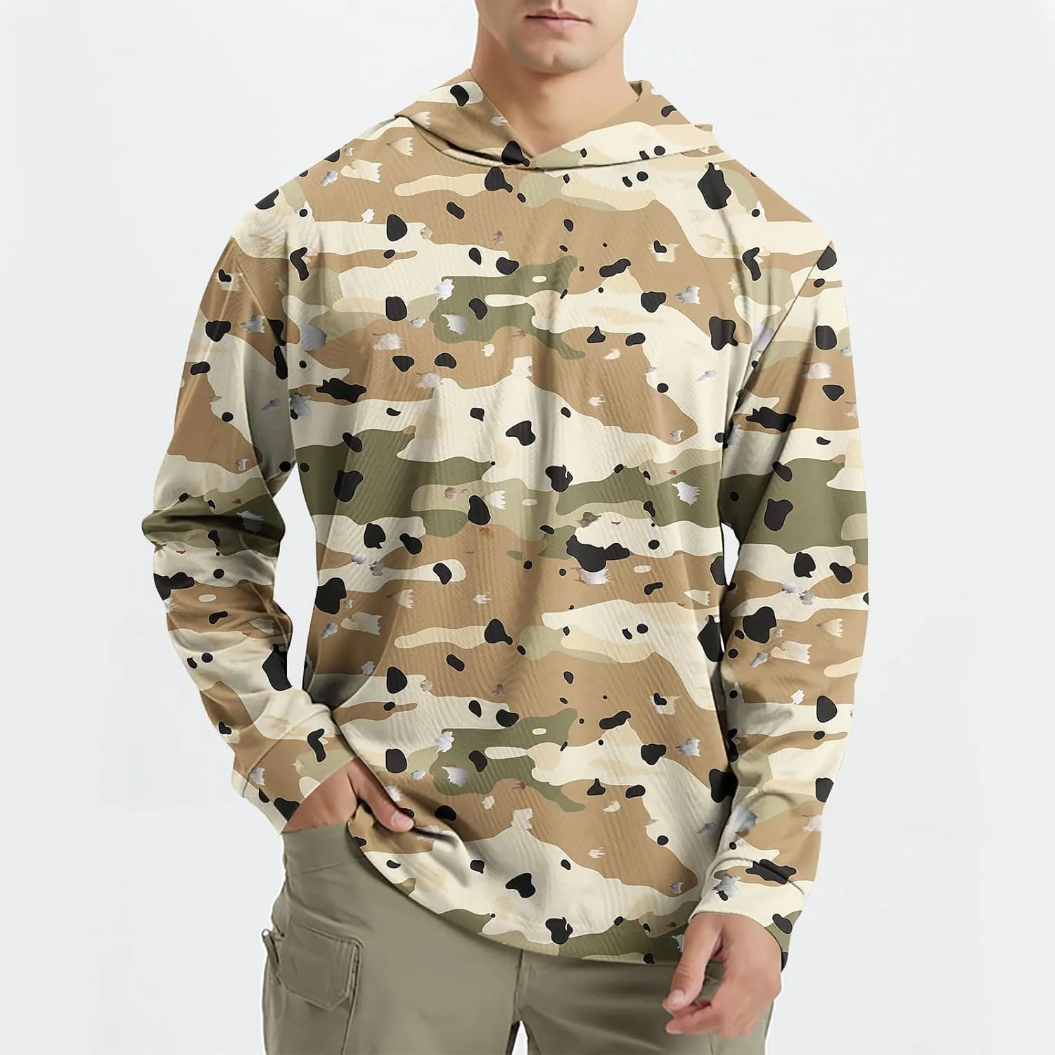 UPF 50  Sun Protection Rash Guard Mens Long Sleeve Camo Fishing Cooling Hoodie Summer Outdoor Swimming Hiking Shirts