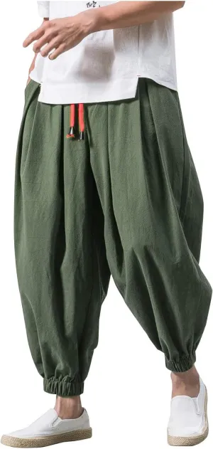 Wide Leg Harem Pants for Men Big and Tall Elastic Waist Baggy Ankle Pants Summer Lightweight Cinch Bottom Jogging Trousers
