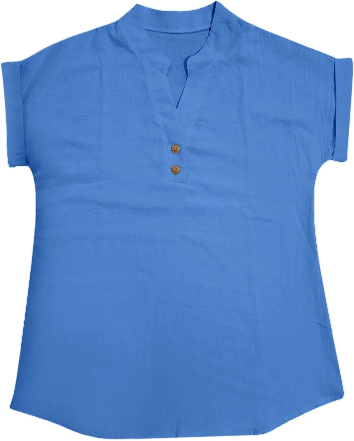 Women Linen Shirts V Neck Button Blouses Bohemian 2024 Summer Tops Short Sleeve Loose Fit T-Shirts