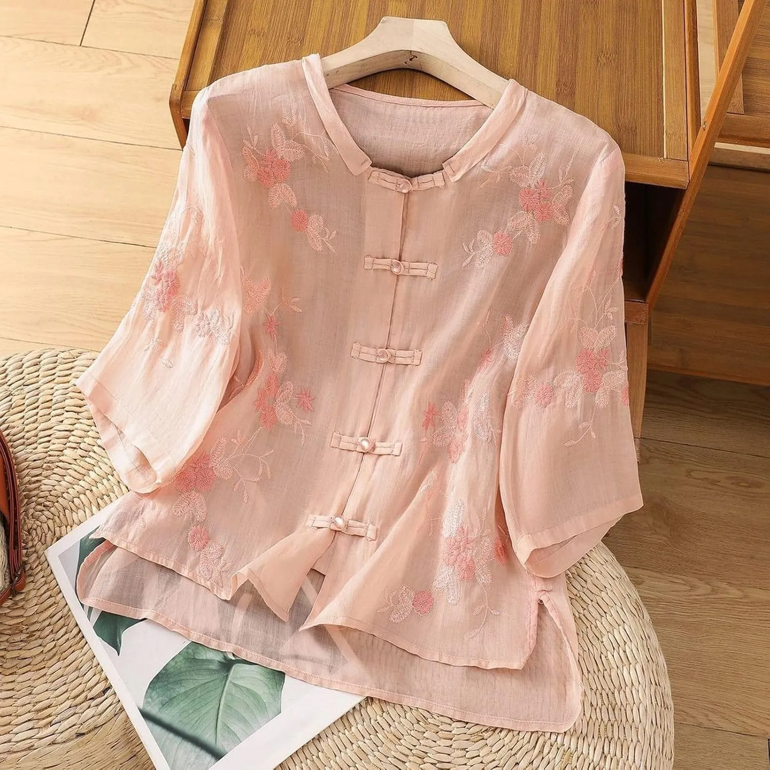 Women Short Sleeve Linen Shirts Casual V-Neck 2025 Fashion T Shirt Bohemian Loose Summer Tshirt