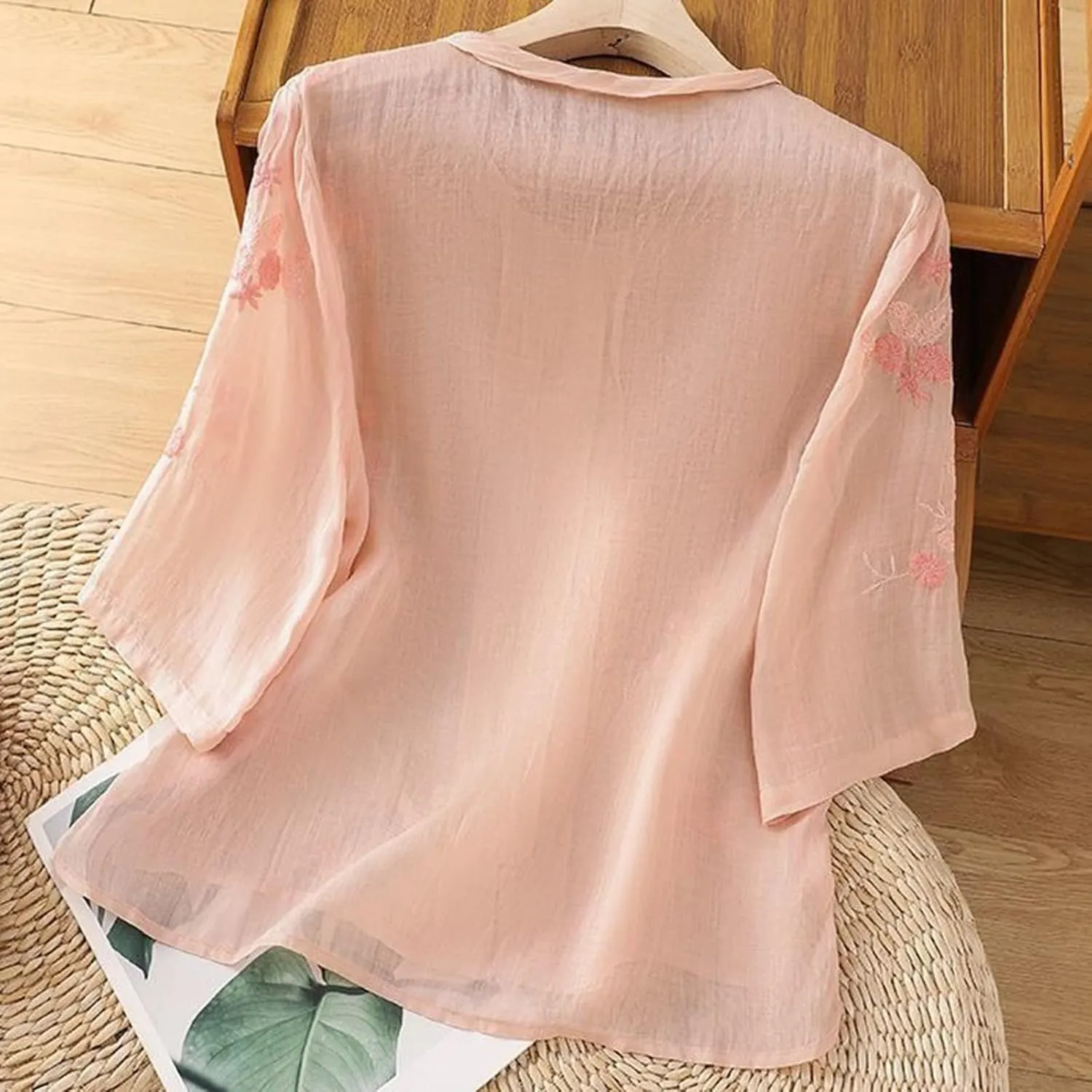 Women Short Sleeve Linen Shirts Casual V-Neck 2025 Fashion T Shirt Bohemian Loose Summer Tshirt