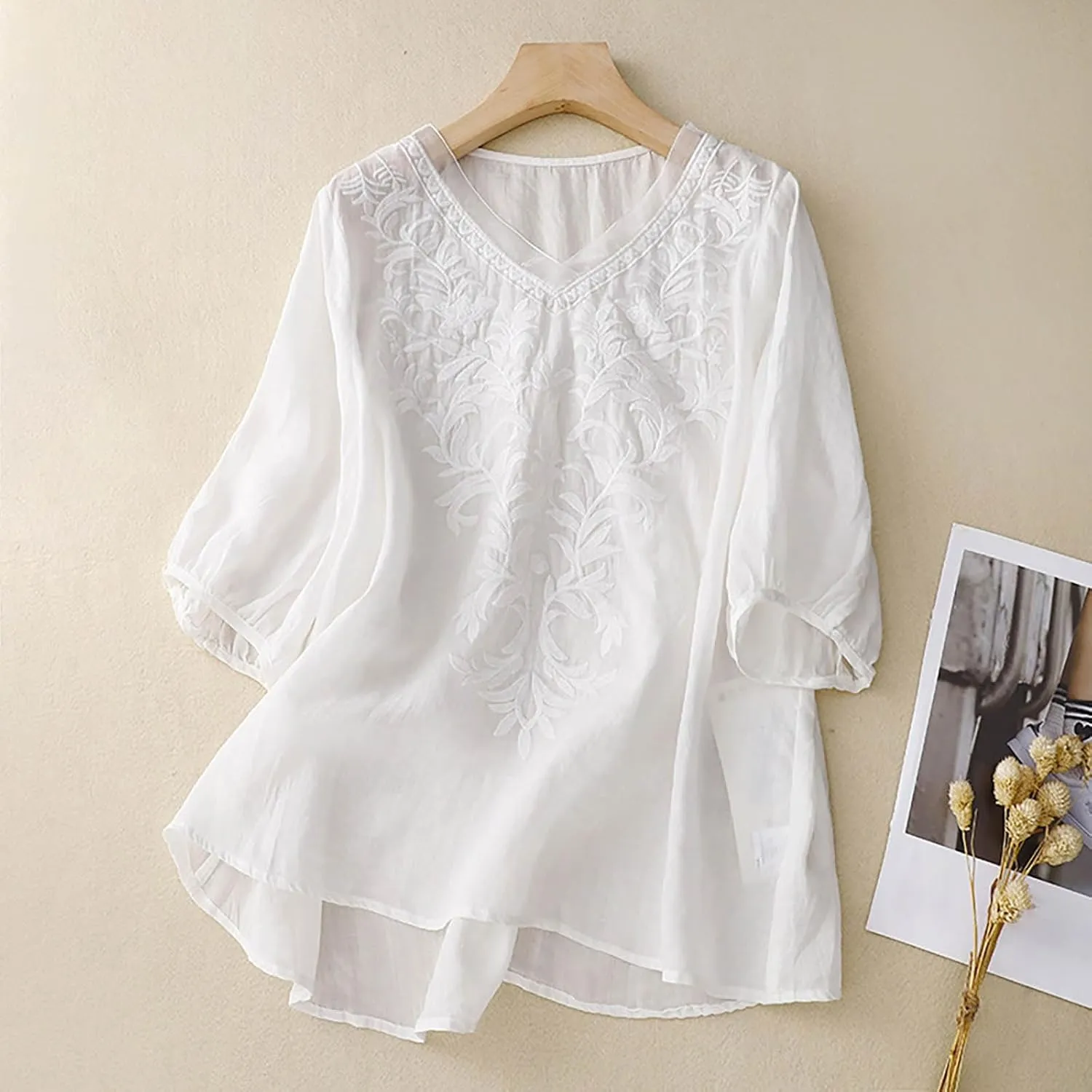 Women Short Sleeve Linen Shirts Casual V-Neck 2025 Fashion T Shirt Bohemian Loose Summer Tshirt