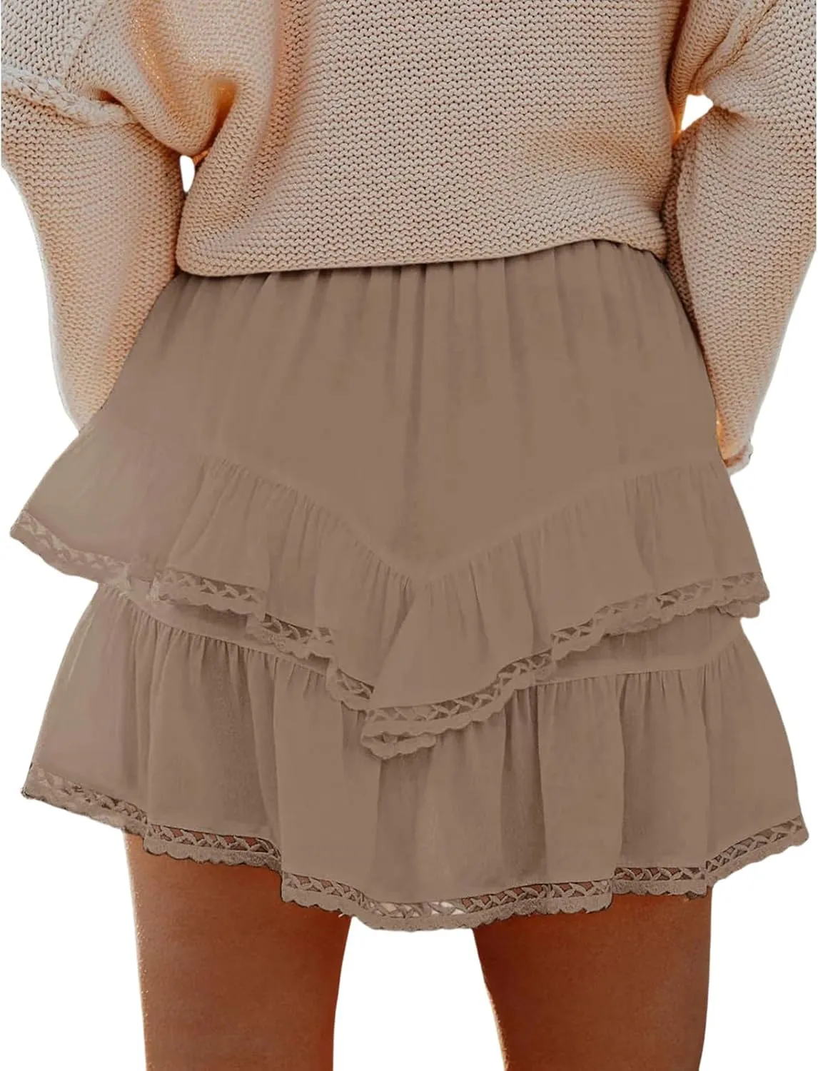 Womens High Waist Ruffle Flowy Mini Skirts Boho Ruffled Tiered Skorts Smocked Waist A Line Short Skirt
