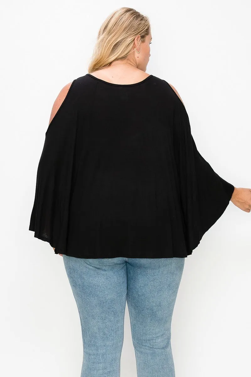 Women's Plus Solid Top Featuring Kimono Style Sleeves