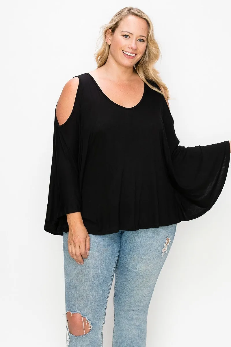 Women's Plus Solid Top Featuring Kimono Style Sleeves