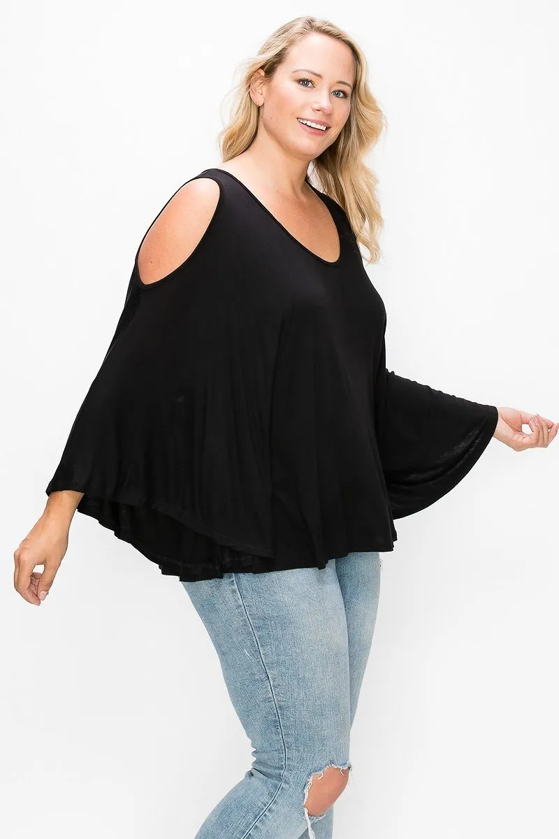 Women's Plus Solid Top Featuring Kimono Style Sleeves