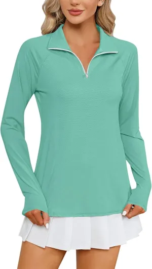Women's UV Sun Protection 1/4 Zip Shirts Long Sleeve Rash Guard T-Shirt Lightweight Quick Dry Workout Running Tops