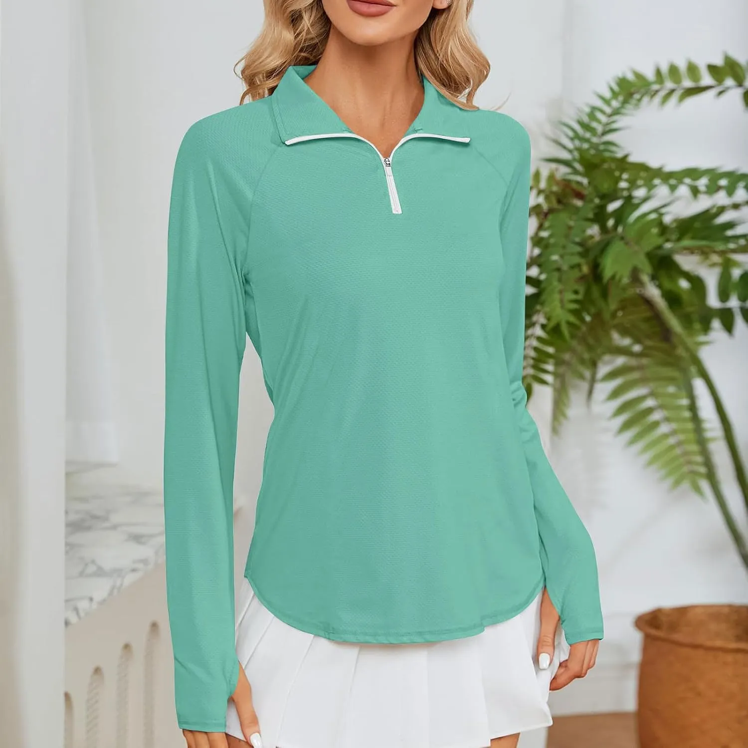 Women's UV Sun Protection 1/4 Zip Shirts Long Sleeve Rash Guard T-Shirt Lightweight Quick Dry Workout Running Tops